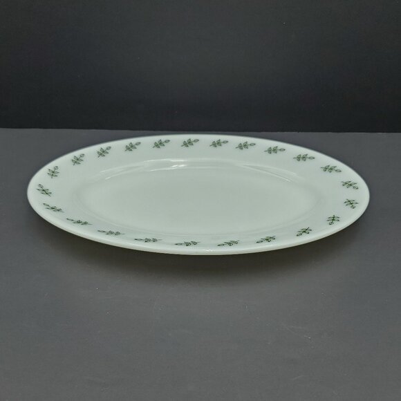 Pyrex PYR2 Green Leaf Platter Corning White Serving Plate Green Leaf Band - Picture 5 of 6